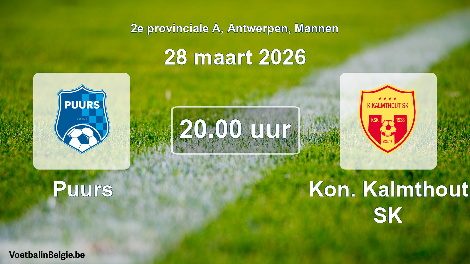 Scheduled match men football: Puurs - Kon. Kalmthout SK (28 March 2026)