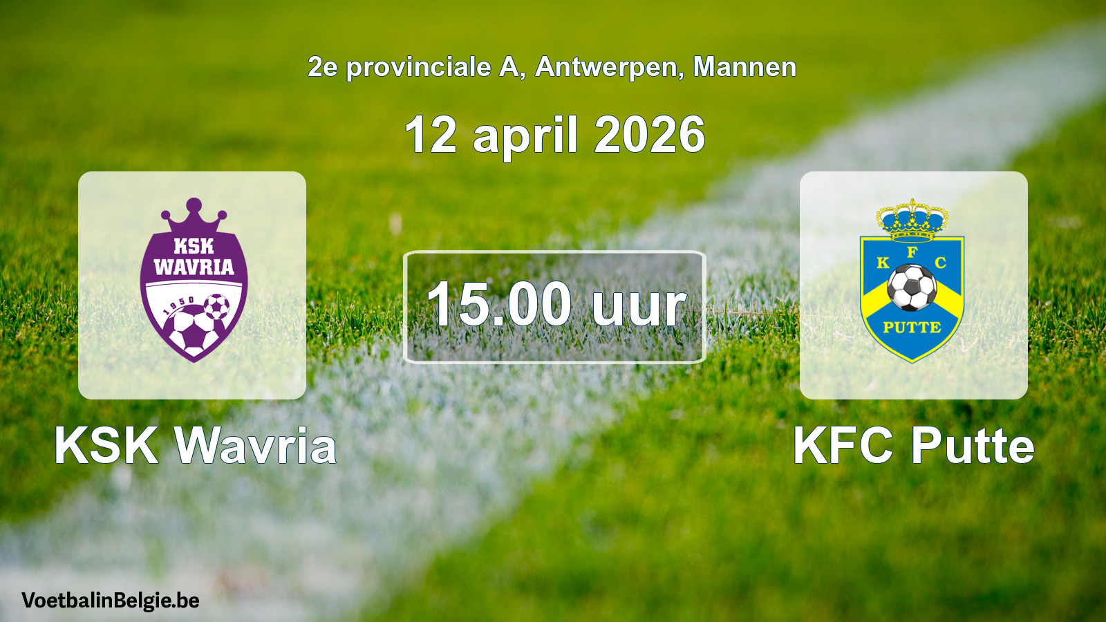 Scheduled match men football: KSK Wavria - KFC Putte (12 April 2026)