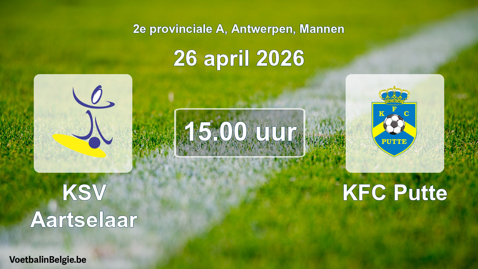 Scheduled match men football: KSV Aartselaar - KFC Putte (26 April 2026)