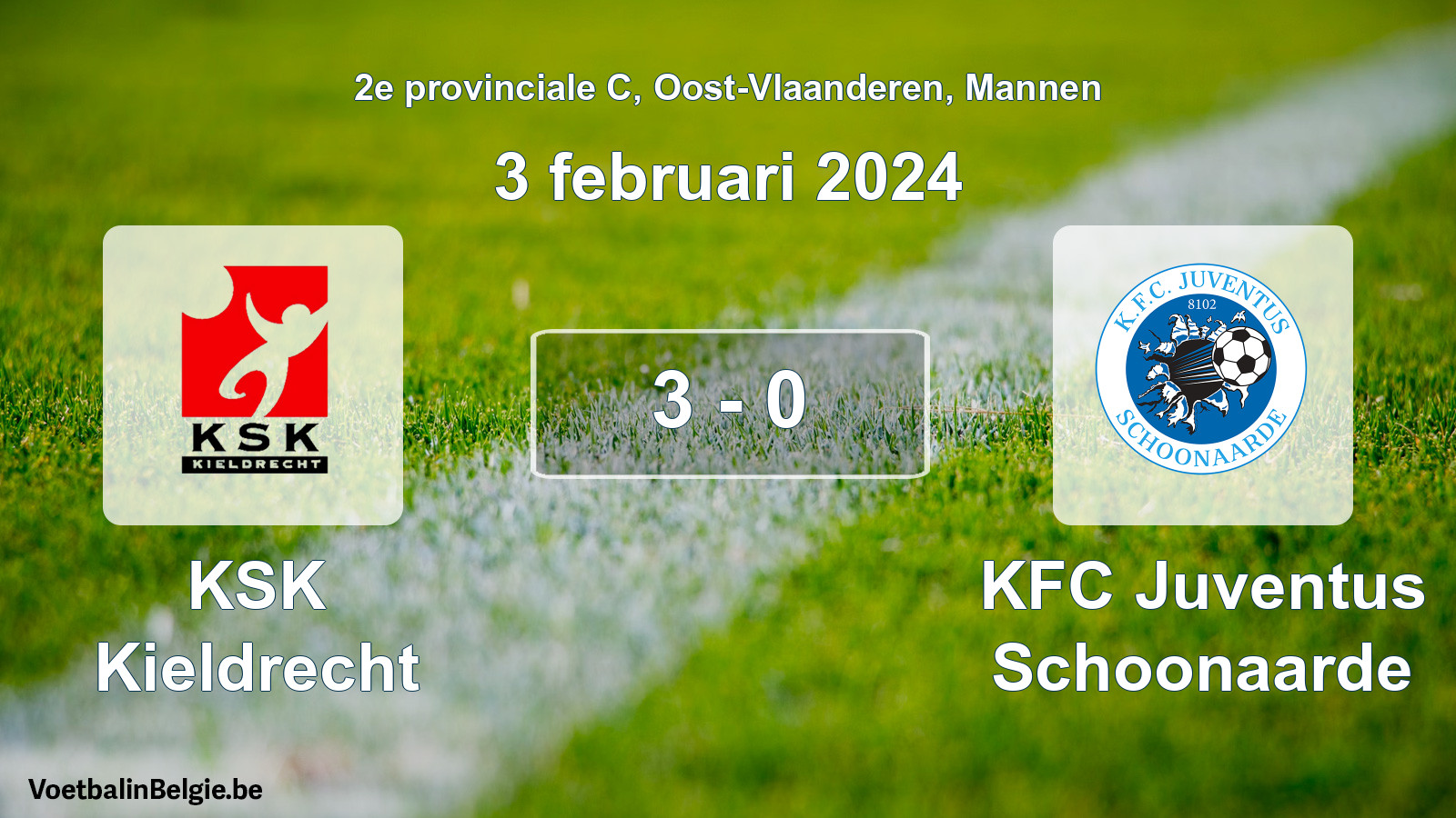 Gespeelde wedstrijd mannenvoetbal: KSK Kieldrecht - KFC Juventus Schoonaarde 3 - 0 (3 februari 2024)