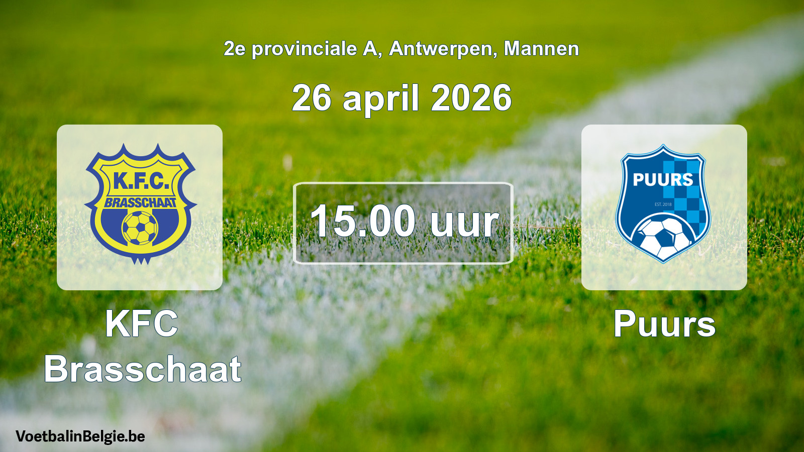 Scheduled match men football: KFC Brasschaat - Puurs (26 April 2026)