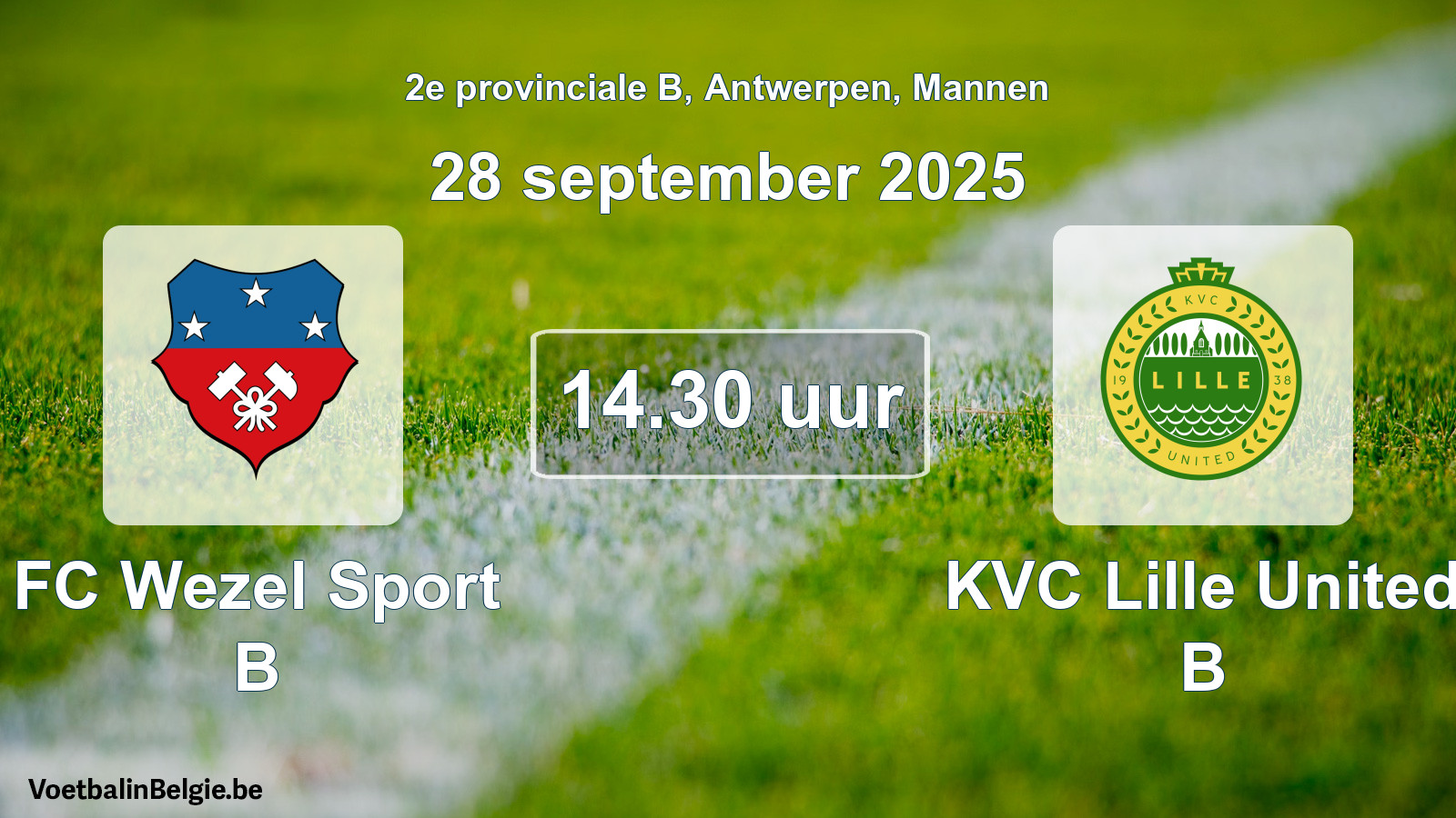 Geplantes Spiel männer-Fußball: FC Wezel Sport B - KVC Lille United B (28 September 2025)