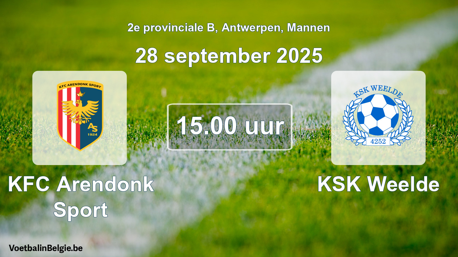 Scheduled match men football: KFC Arendonk Sport - KSK Weelde (28 September 2025)