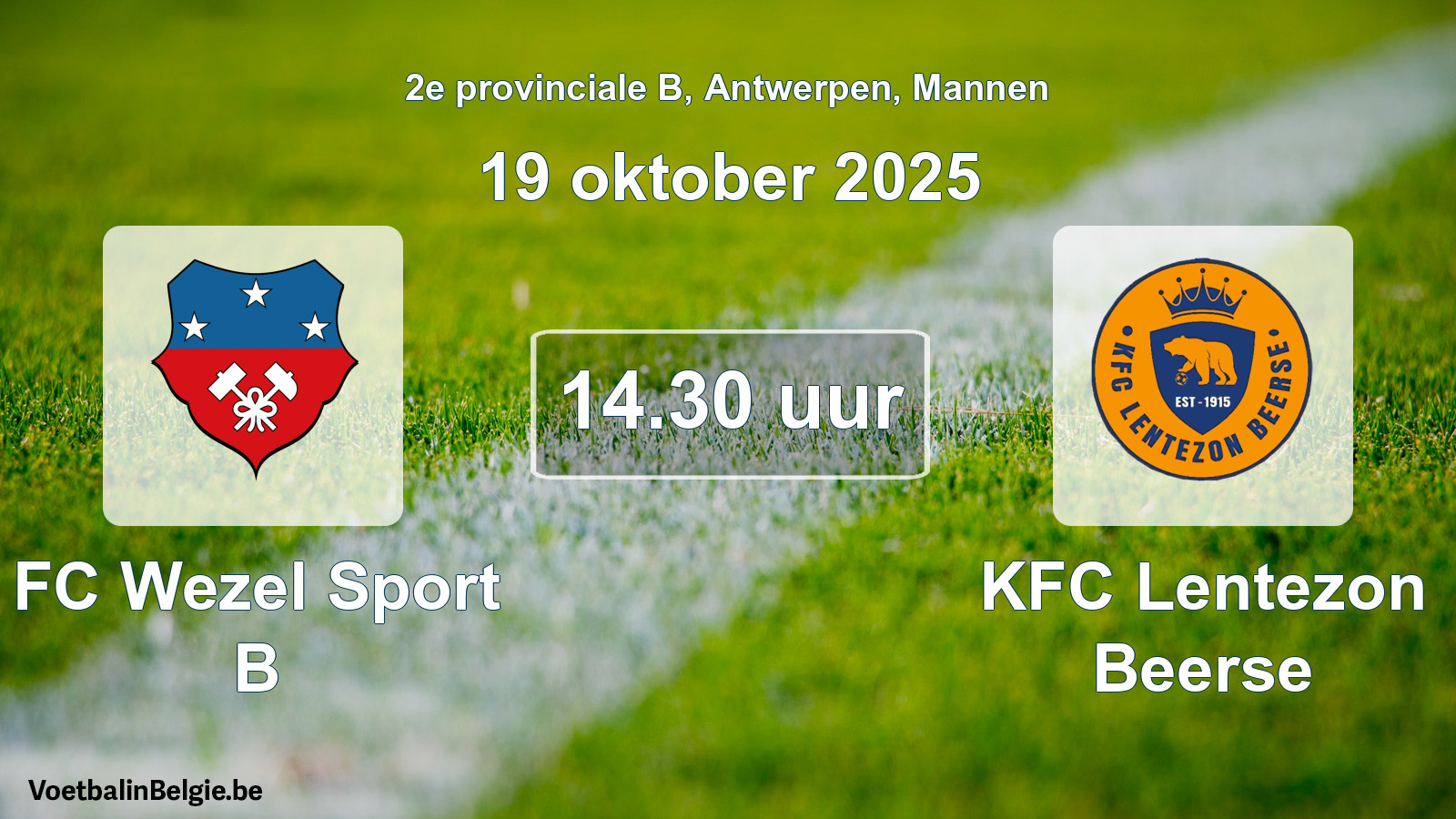 Geplande wedstrijd mannenvoetbal: FC Wezel Sport B - KFC Lentezon Beerse (19 oktober 2025)