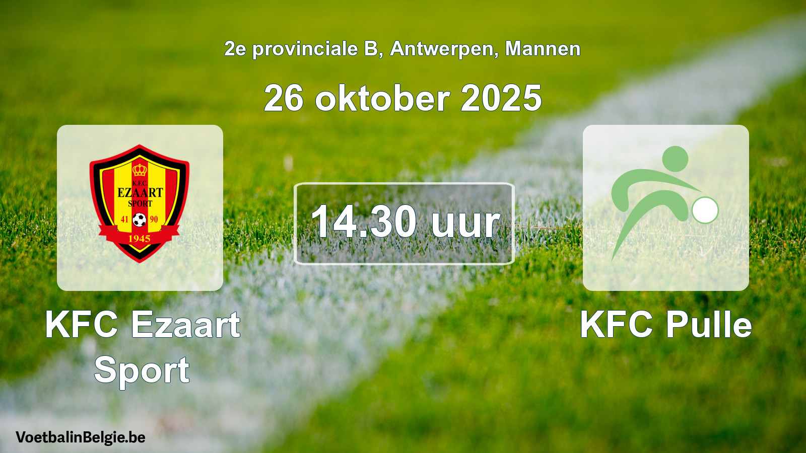 Geplande wedstrijd mannenvoetbal: KFC Ezaart Sport - KFC Pulle (26 oktober 2025)