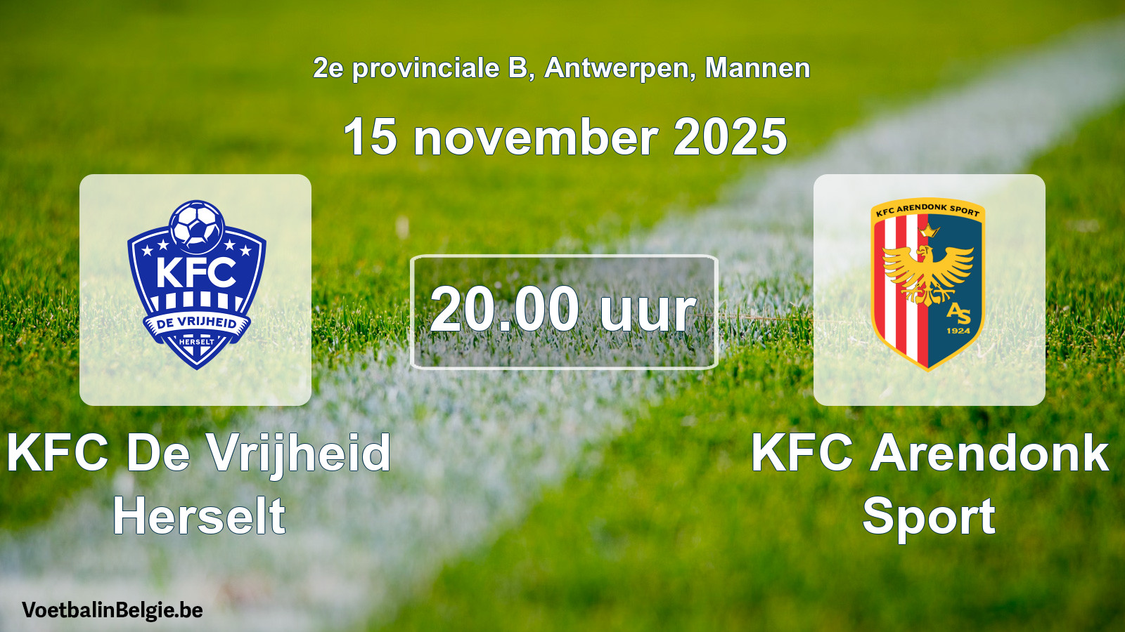 Geplande wedstrijd mannenvoetbal: KFC De Vrijheid Herselt - KFC Arendonk Sport (15 november 2025)