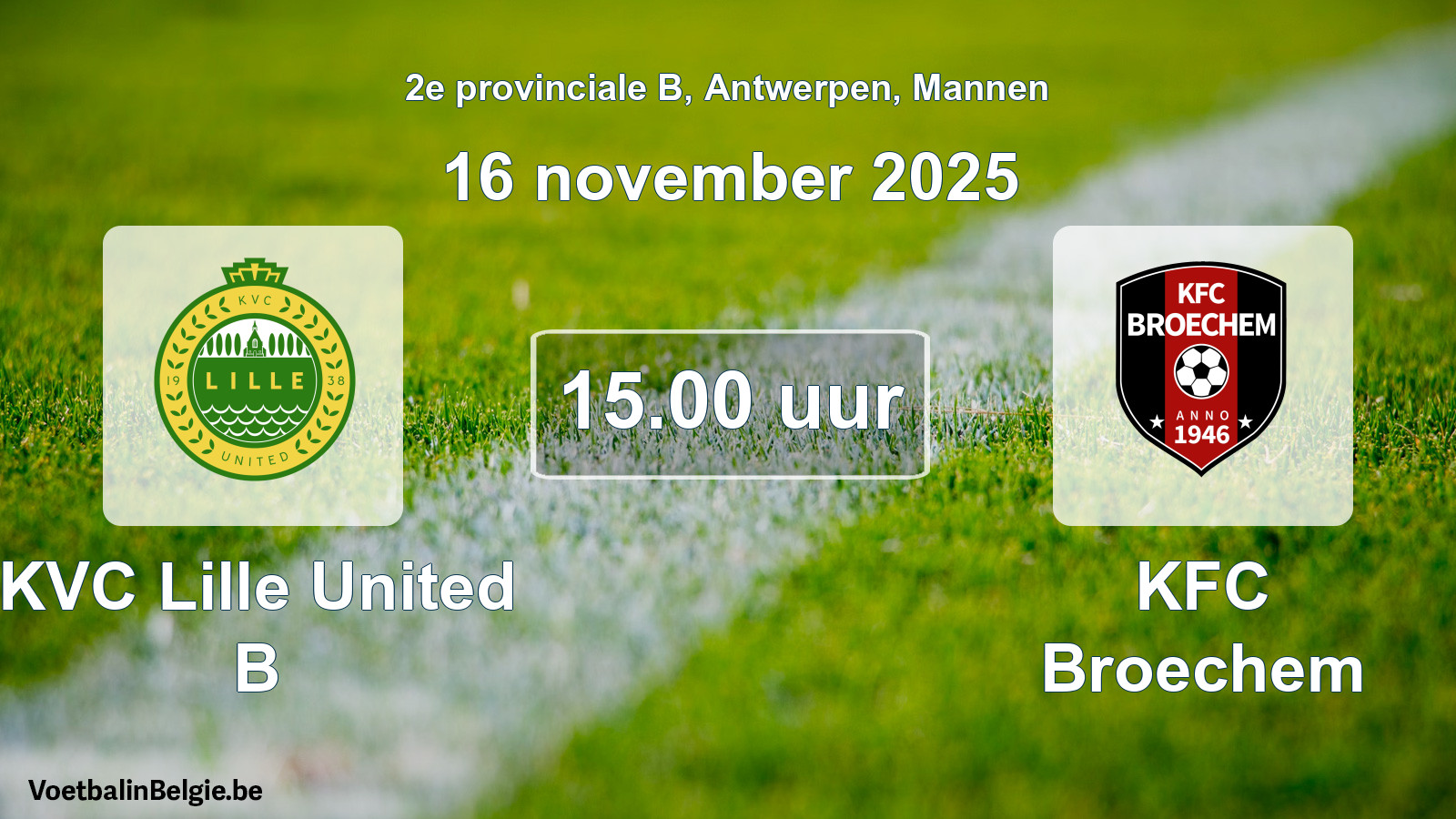 Geplantes Spiel männer-Fußball: KVC Lille United B - KFC Broechem (16 November 2025)