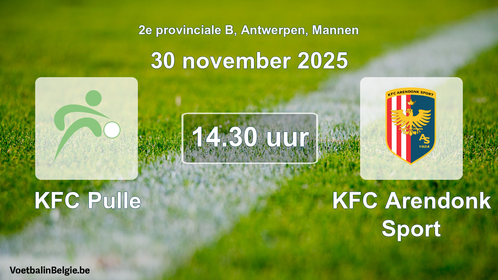 Scheduled match men football: KFC Pulle - KFC Arendonk Sport (30 November 2025)