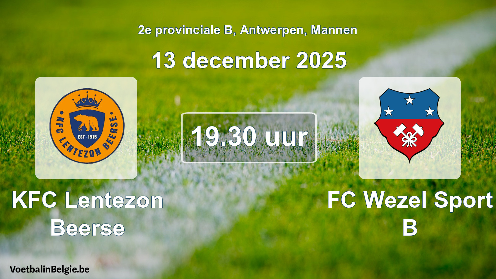 Geplande wedstrijd mannenvoetbal: KFC Lentezon Beerse - FC Wezel Sport B (13 december 2025)