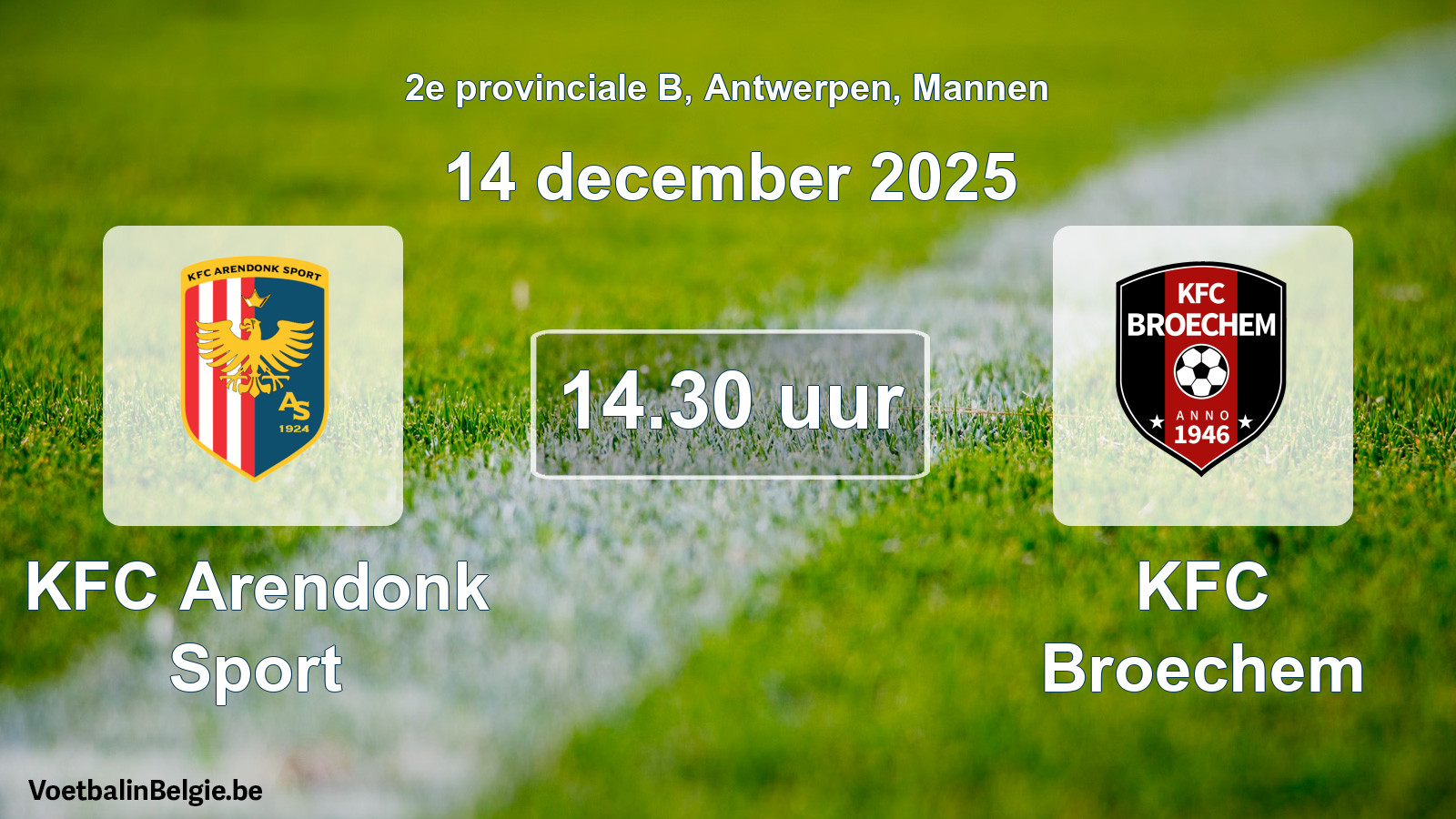 Geplande wedstrijd mannenvoetbal: KFC Arendonk Sport - KFC Broechem (14 december 2025)