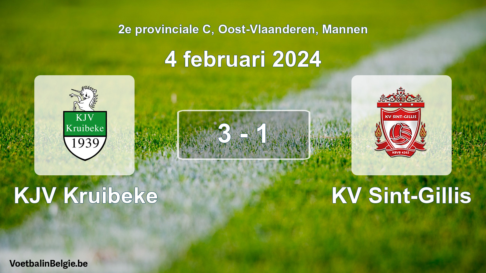 Gespeelde wedstrijd mannenvoetbal: KJV Kruibeke - KV Sint-Gillis 3 - 1 (4 februari 2024)
