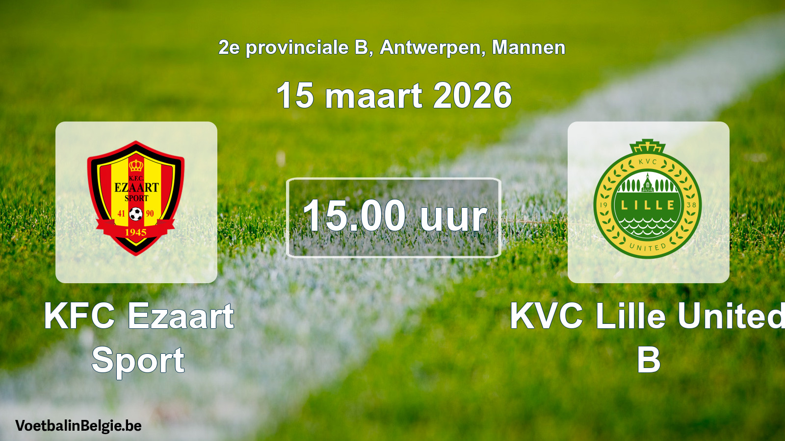 Geplantes Spiel männer-Fußball: KFC Ezaart Sport - KVC Lille United B (15 März 2026)