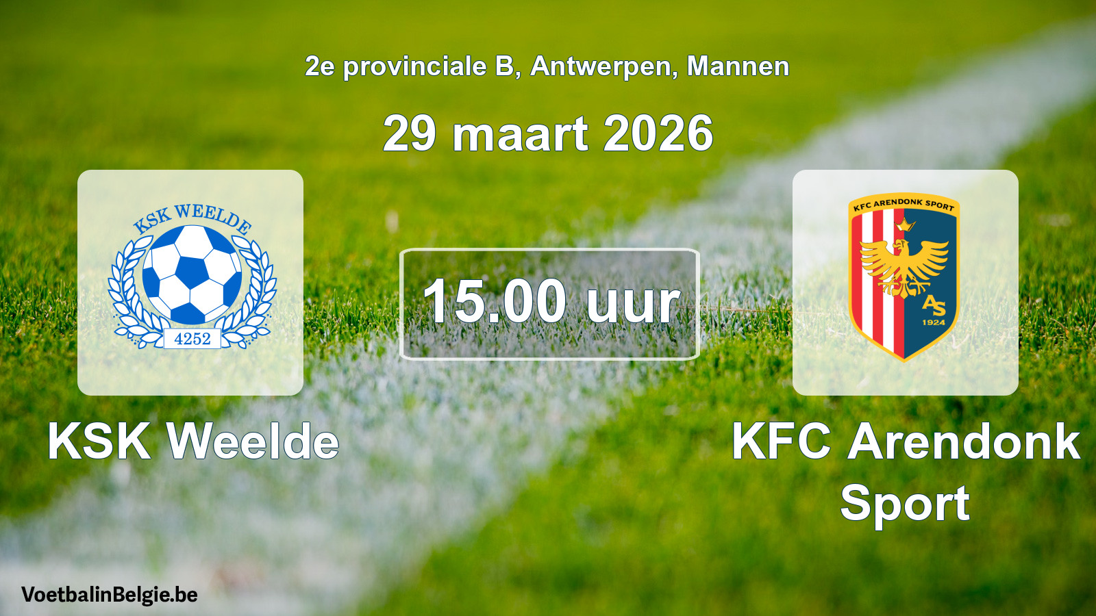 Scheduled match men football: KSK Weelde - KFC Arendonk Sport (29 March 2026)