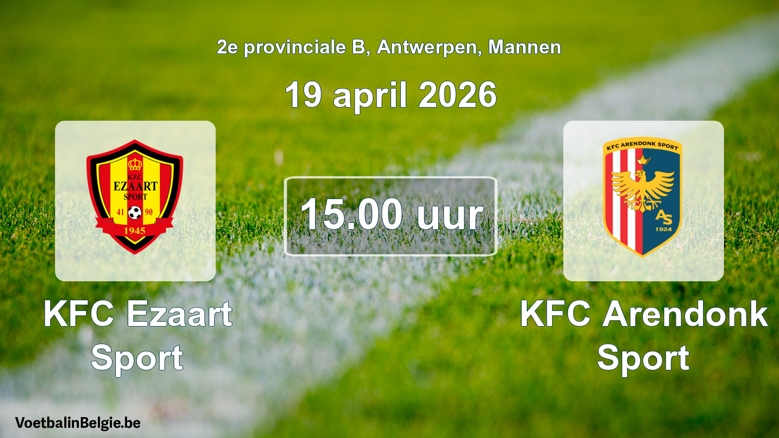 Geplantes Spiel männer-Fußball: KFC Ezaart Sport - KFC Arendonk Sport (19 April 2026)