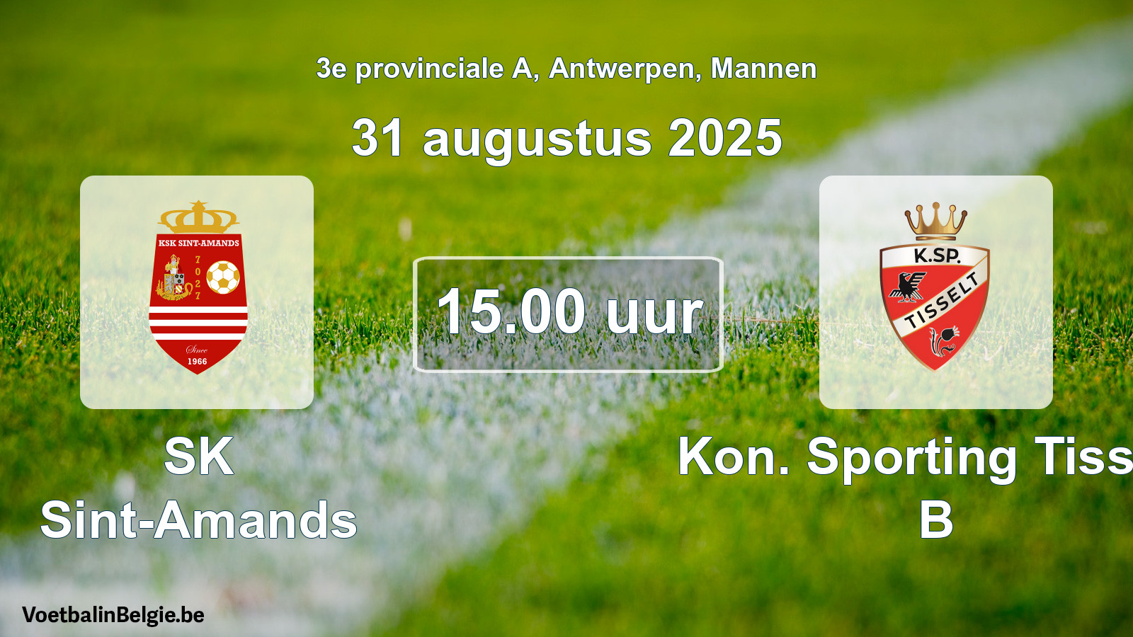 Scheduled match men football: SK Sint-Amands - Kon. Sporting Tisselt B (31 August 2025)