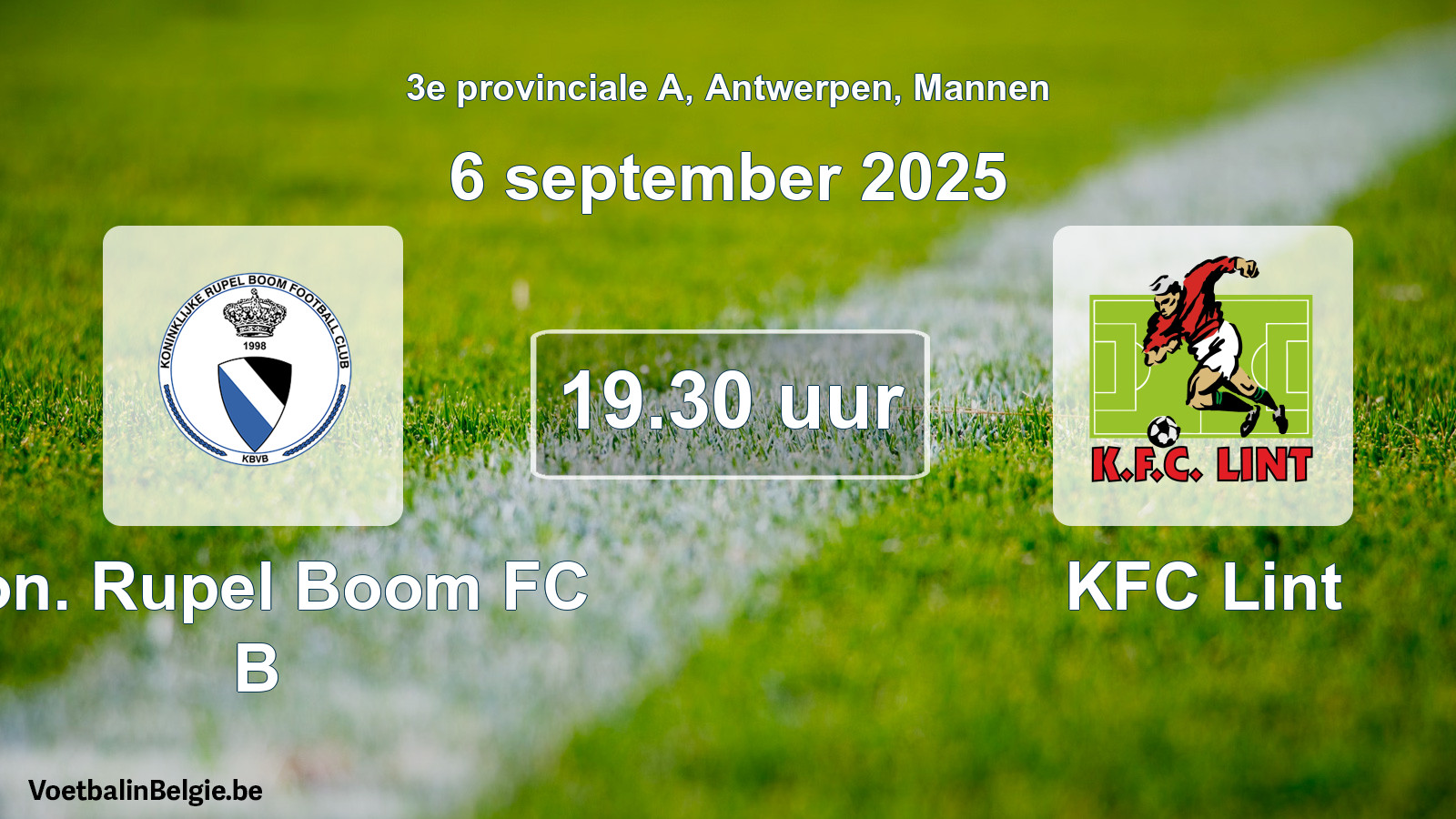 Geplande wedstrijd mannenvoetbal: Kon. Rupel Boom FC B - KFC Lint (6 september 2025)
