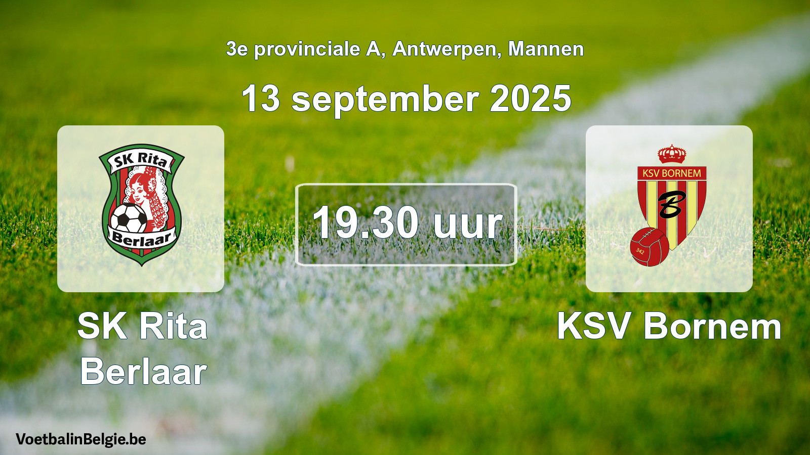 Geplande wedstrijd mannenvoetbal: SK Rita Berlaar - KSV Bornem (13 september 2025)