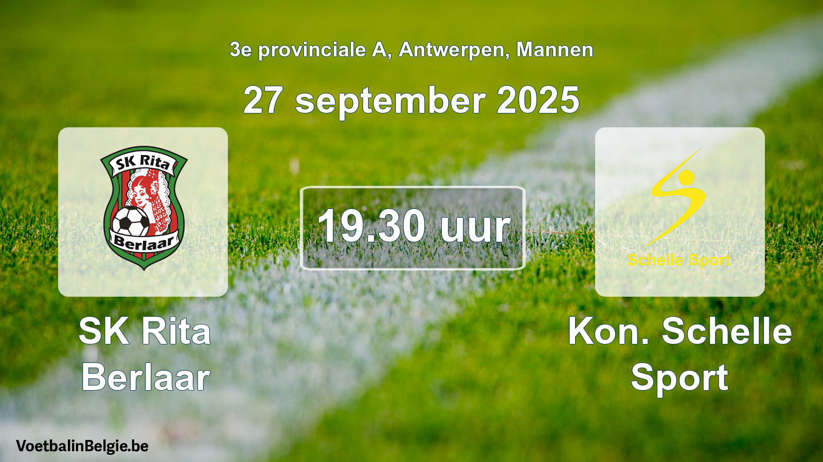 Scheduled match men football: SK Rita Berlaar - Kon. Schelle Sport (27 September 2025)