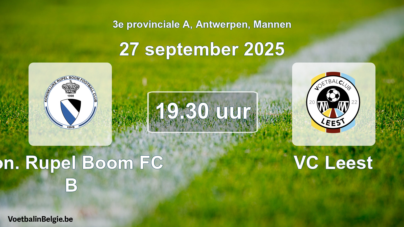 Scheduled match men football: Kon. Rupel Boom FC B - VC Leest (27 September 2025)