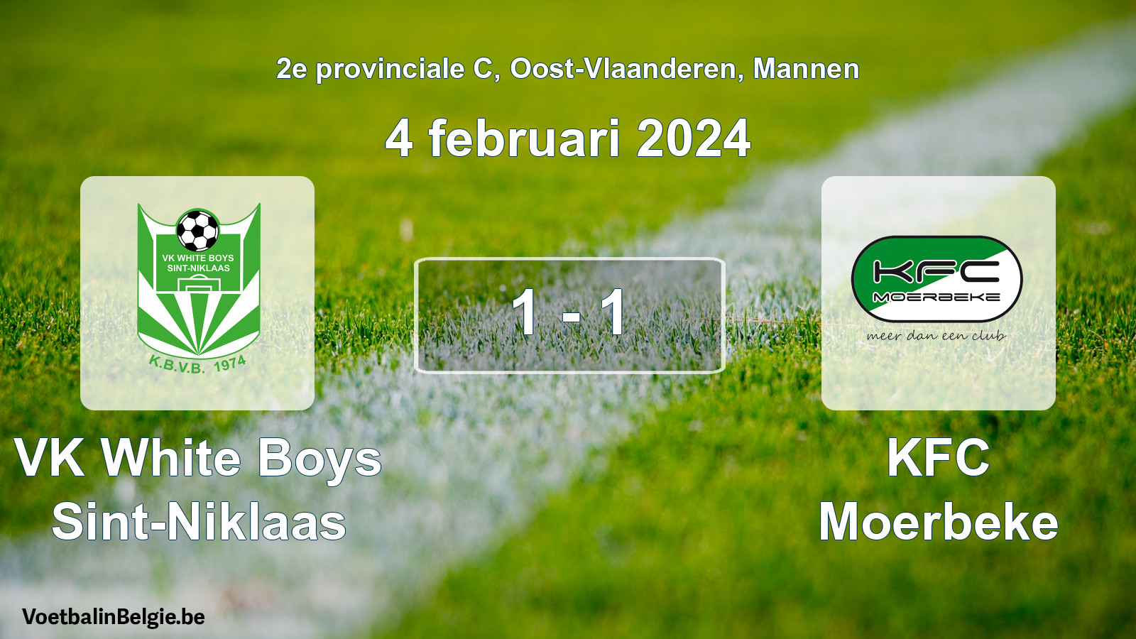 Gespeelde wedstrijd mannenvoetbal: VK White Boys Sint-Niklaas - KFC Moerbeke 1 - 1 (4 februari 2024)