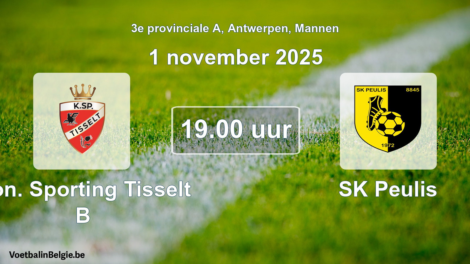 Scheduled match men football: Kon. Sporting Tisselt B - SK Peulis (1 November 2025)