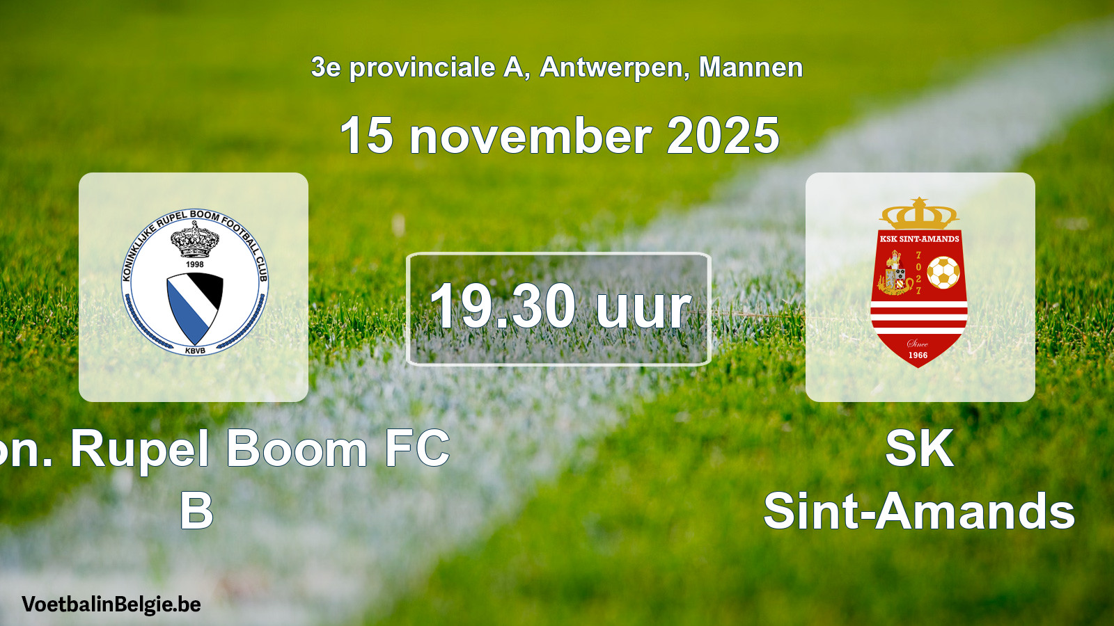 Scheduled match men football: Kon. Rupel Boom FC B - SK Sint-Amands (15 November 2025)