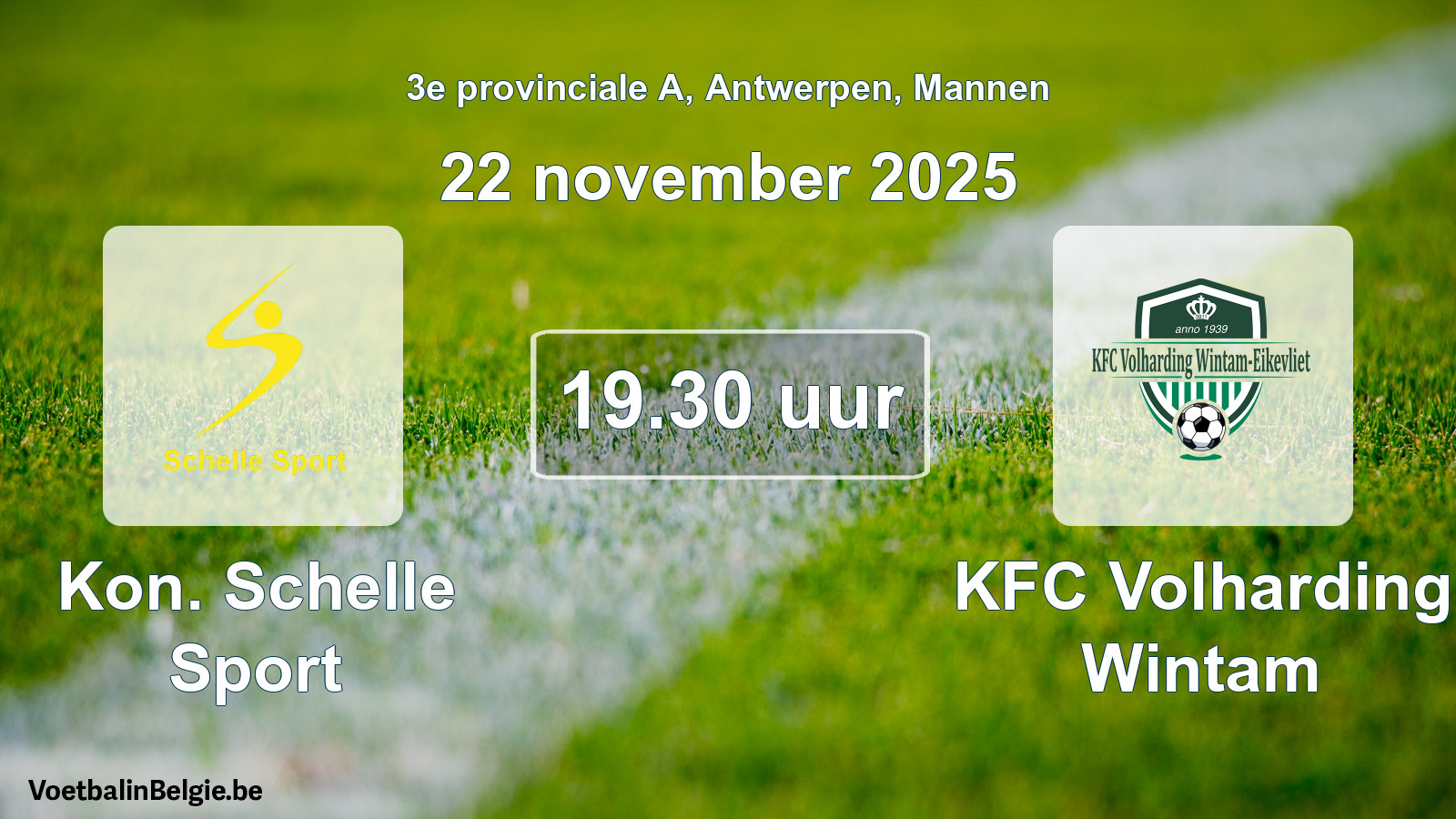 Geplande wedstrijd mannenvoetbal: Kon. Schelle Sport - KFC Volharding Wintam (22 november 2025)