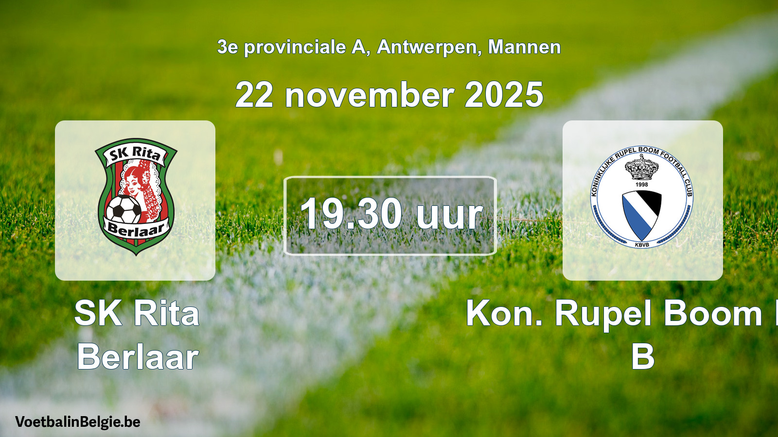 Geplande wedstrijd mannenvoetbal: SK Rita Berlaar - Kon. Rupel Boom FC B (22 november 2025)