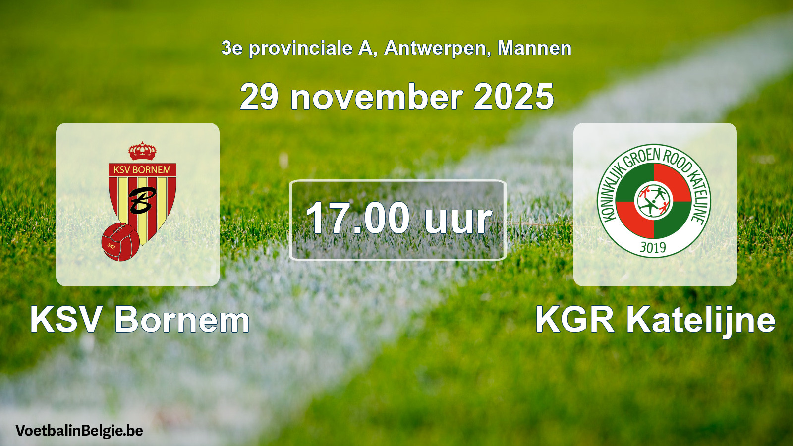 Geplande wedstrijd mannenvoetbal: KSV Bornem - KGR Katelijne (29 november 2025)