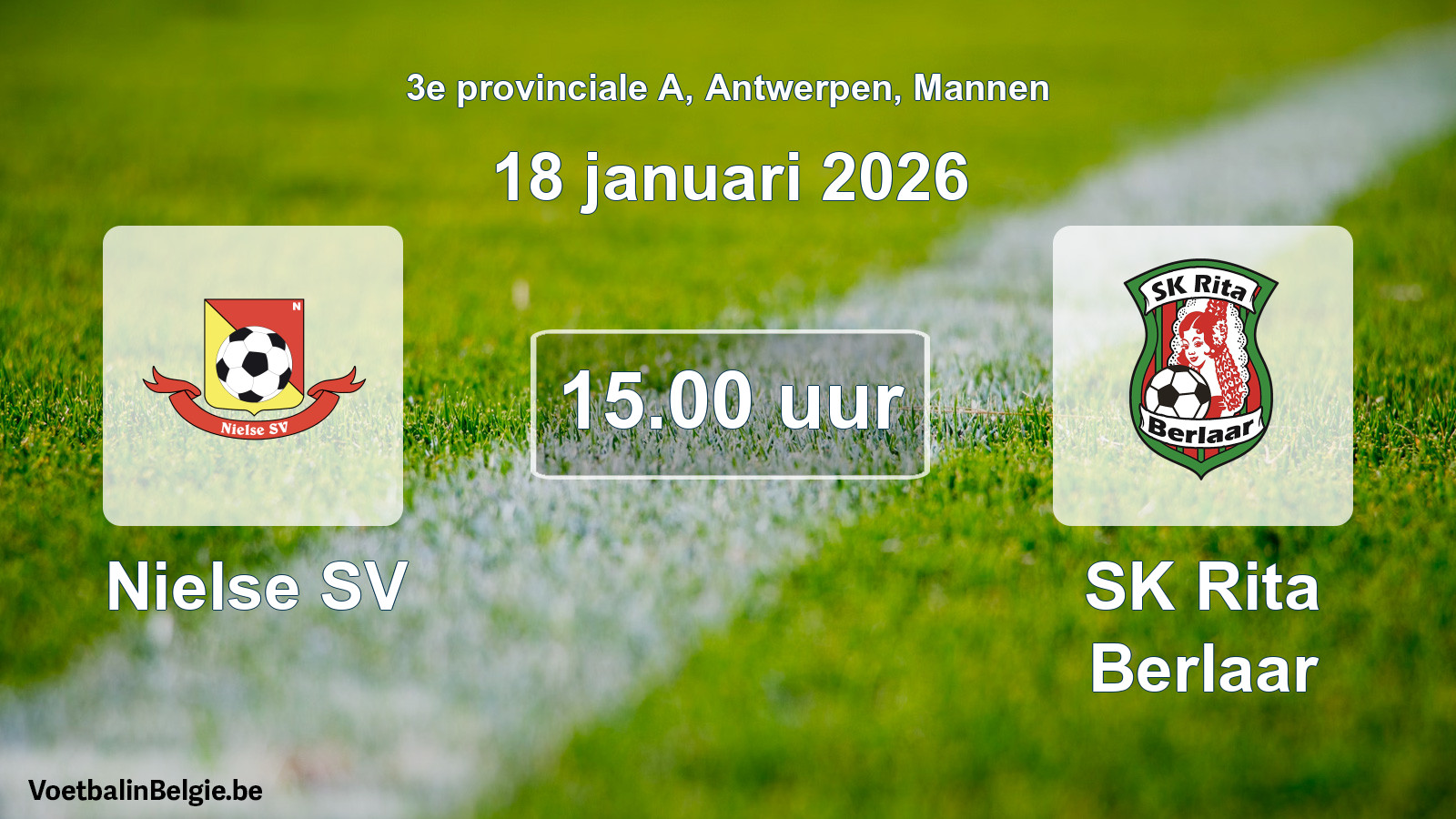 Scheduled match men football: Nielse SV - SK Rita Berlaar (18 January 2026)