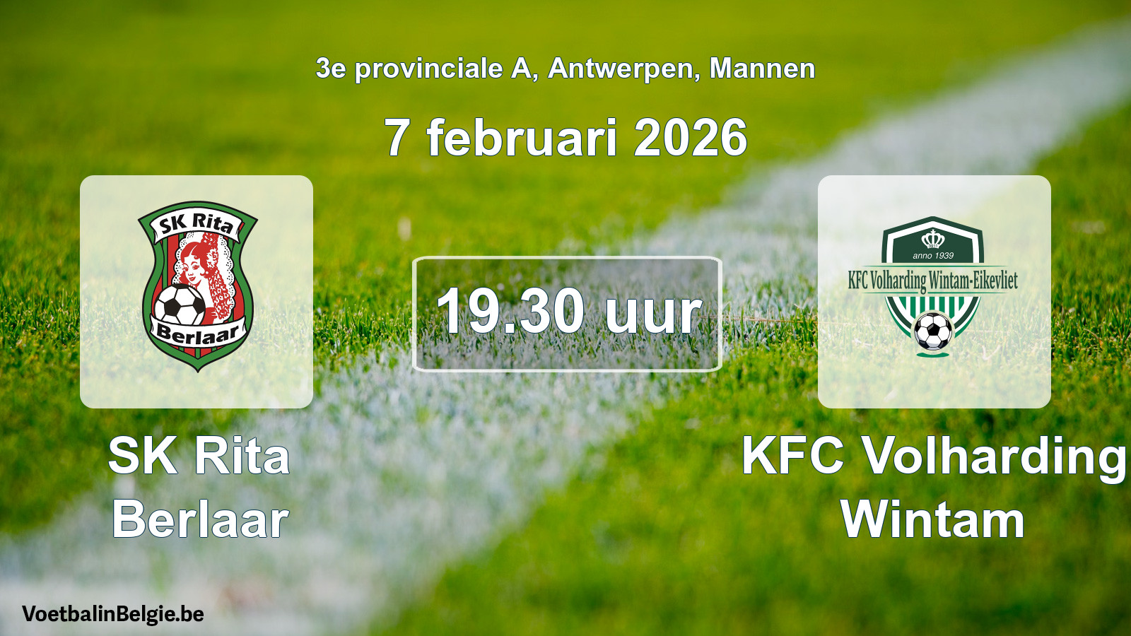 Scheduled match men football: SK Rita Berlaar - KFC Volharding Wintam (7 February 2026)