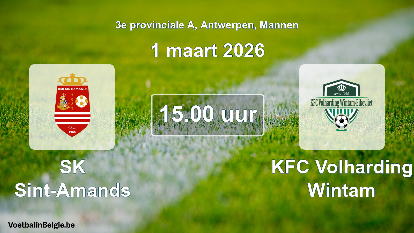 Scheduled match men football: SK Sint-Amands - KFC Volharding Wintam (1 March 2026)