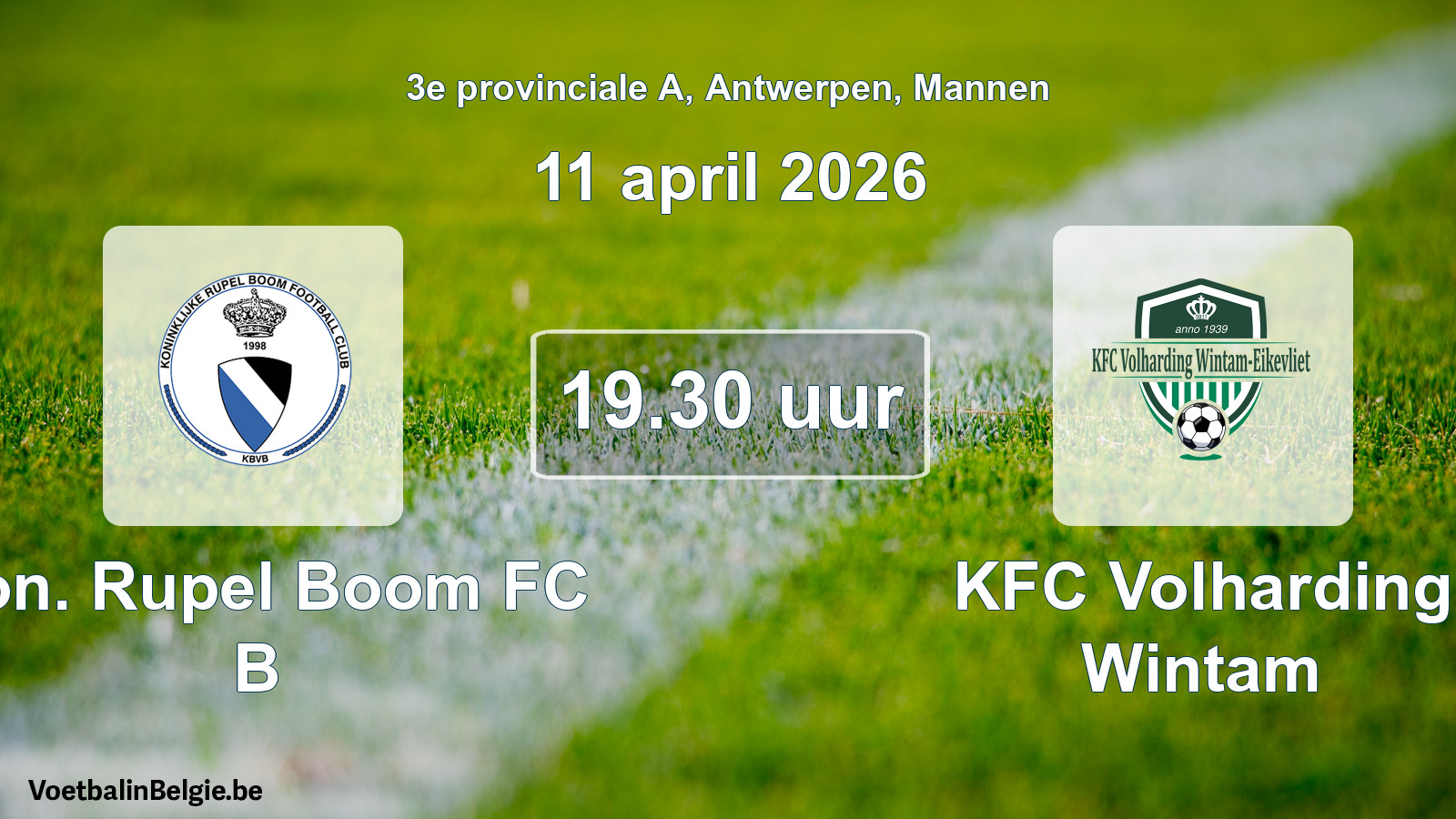 Scheduled match men football: Kon. Rupel Boom FC B - KFC Volharding Wintam (11 April 2026)