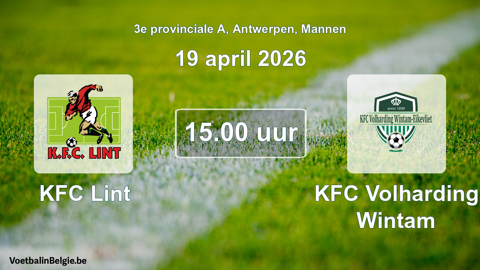Scheduled match men football: KFC Lint - KFC Volharding Wintam (19 April 2026)