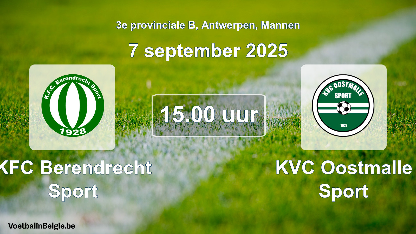 Scheduled match men football: KFC Berendrecht Sport - KVC Oostmalle Sport (7 September 2025)