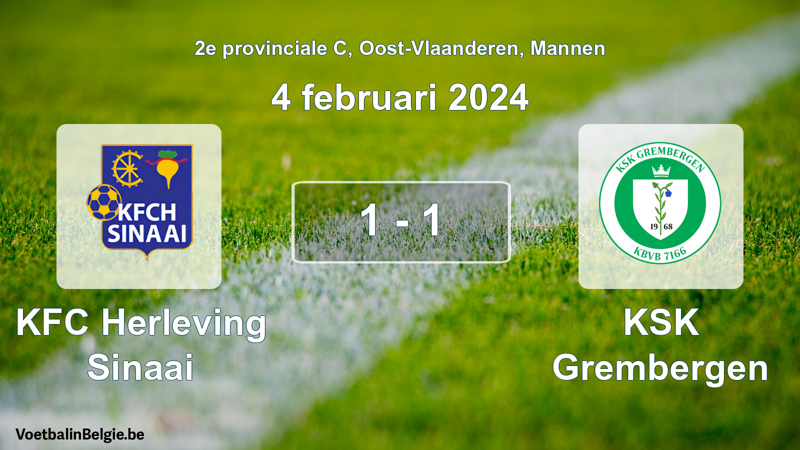Gespeelde wedstrijd mannenvoetbal: KFC Herleving Sinaai - KSK Grembergen 1 - 1 (4 februari 2024)