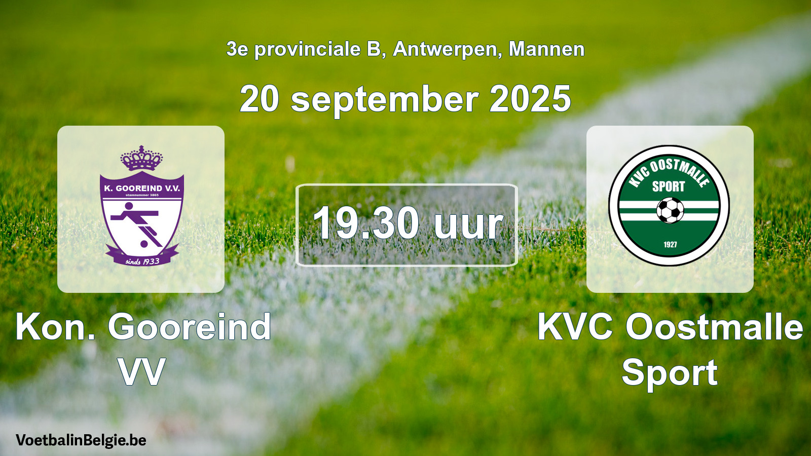 Scheduled match men football: Kon. Gooreind VV - KVC Oostmalle Sport (20 September 2025)