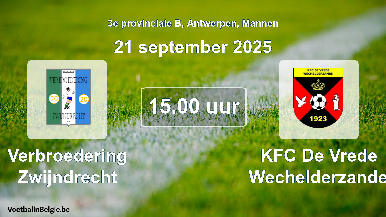 Scheduled match men football: Verbroedering Zwijndrecht - KFC De Vrede Wechelderzande (21 September 2025)