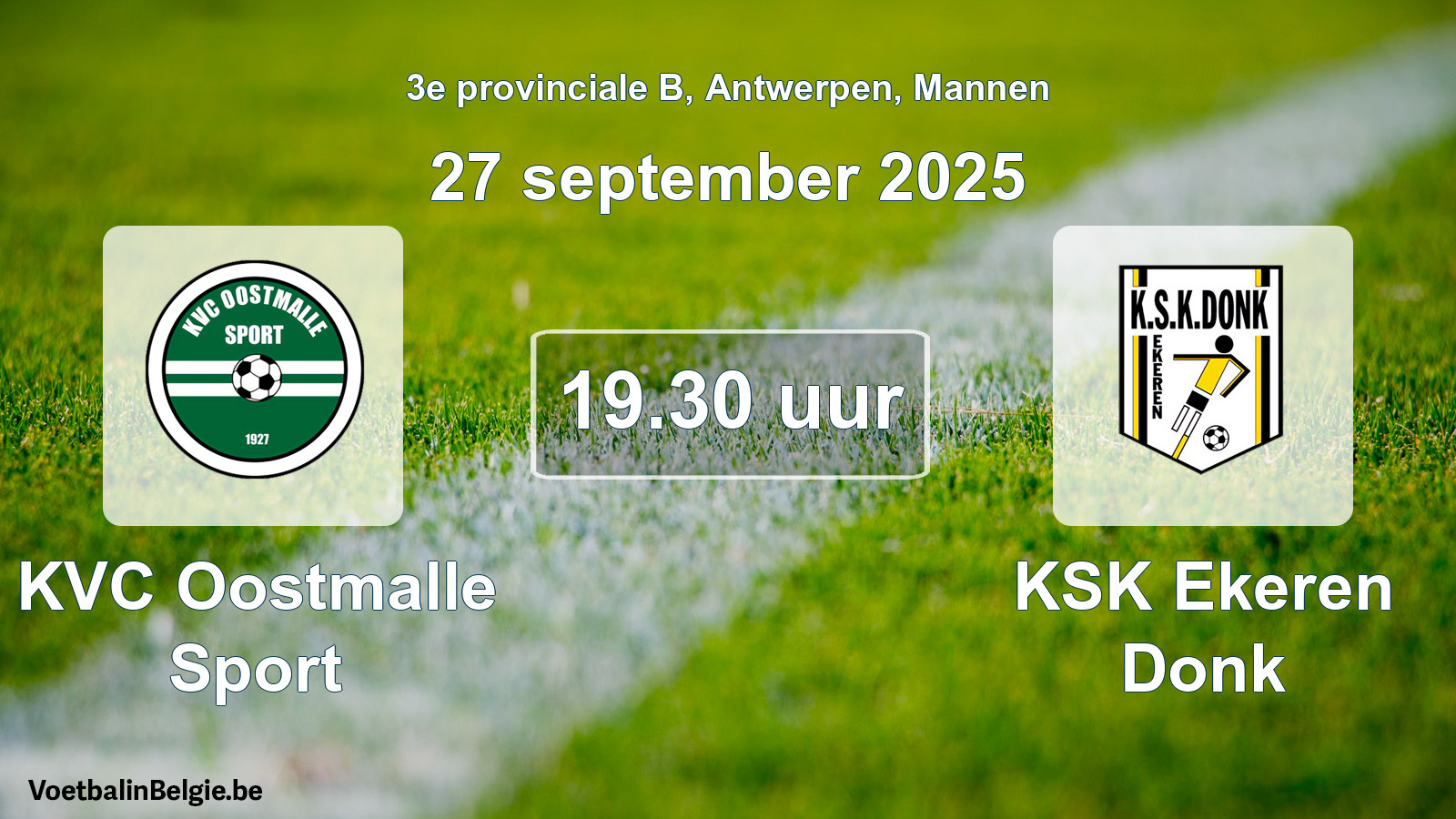 Geplantes Spiel männer-Fußball: KVC Oostmalle Sport - KSK Ekeren Donk (27 September 2025)