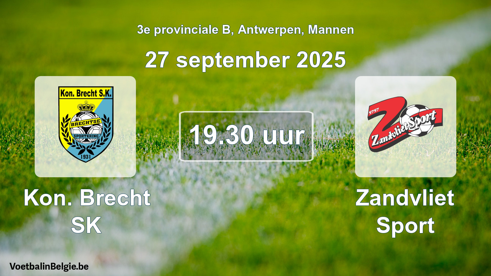 Geplande wedstrijd mannenvoetbal: Kon. Brecht SK - Zandvliet Sport (27 september 2025)