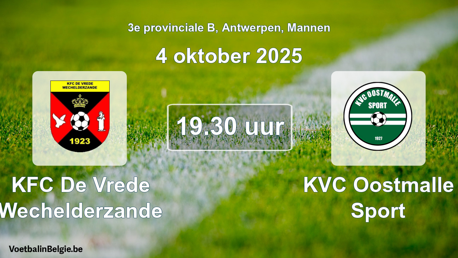 Scheduled match men football: KFC De Vrede Wechelderzande - KVC Oostmalle Sport (4 October 2025)
