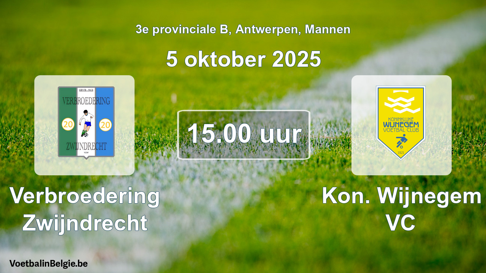 Scheduled match men football: Verbroedering Zwijndrecht - Kon. Wijnegem VC (5 October 2025)