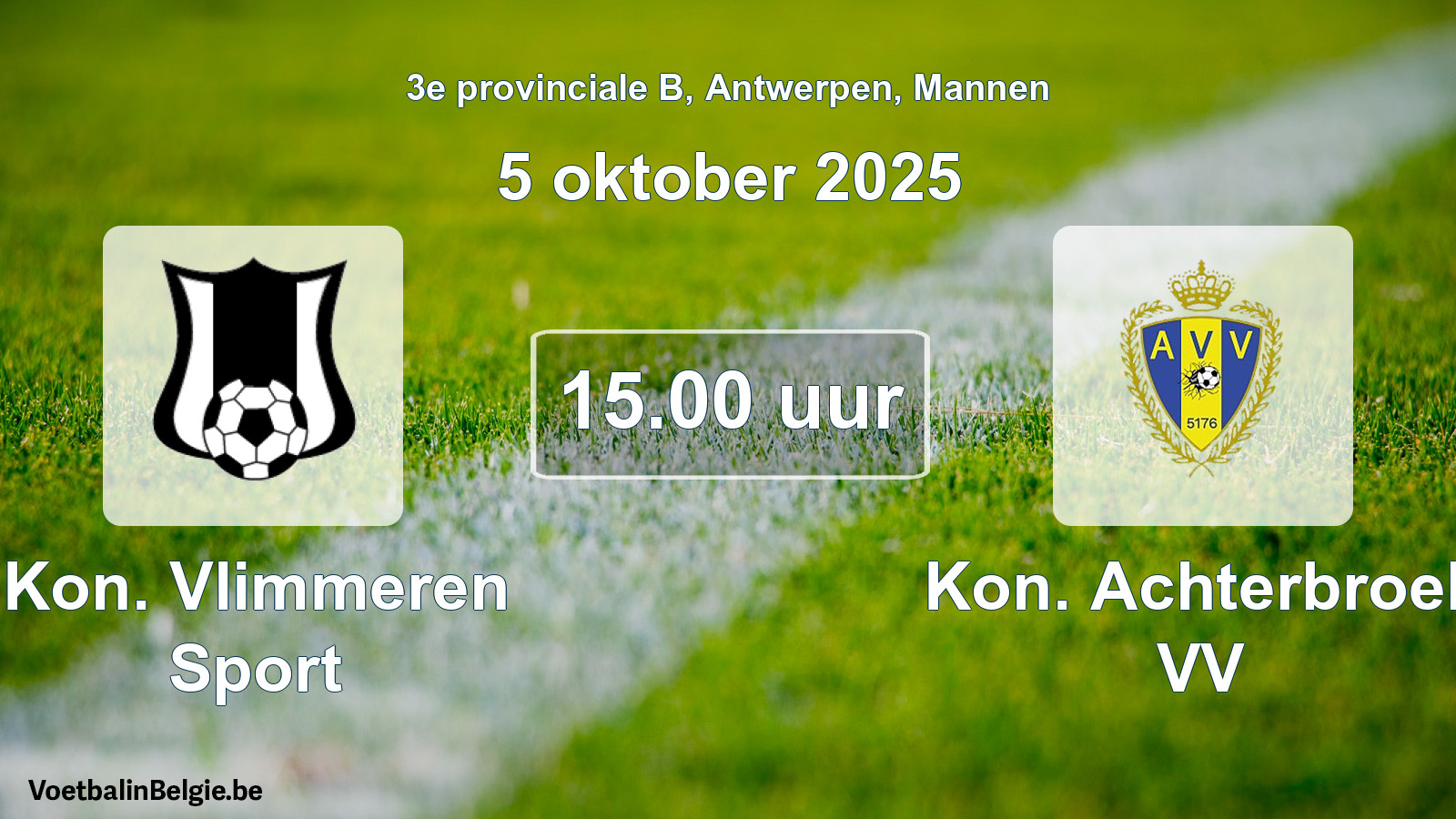 Geplande wedstrijd mannenvoetbal: Kon. Vlimmeren Sport - Kon. Achterbroek VV (5 oktober 2025)