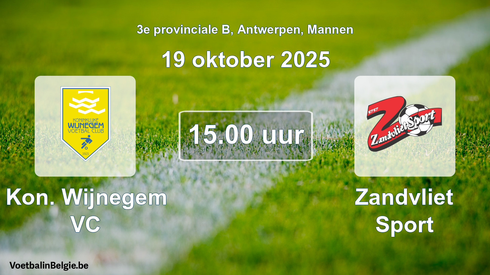Geplande wedstrijd mannenvoetbal: Kon. Wijnegem VC - Zandvliet Sport (19 oktober 2025)