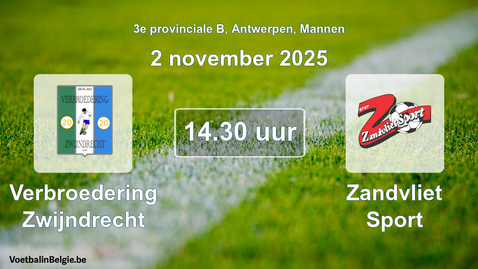 Geplande wedstrijd mannenvoetbal: Verbroedering Zwijndrecht - Zandvliet Sport (2 november 2025)