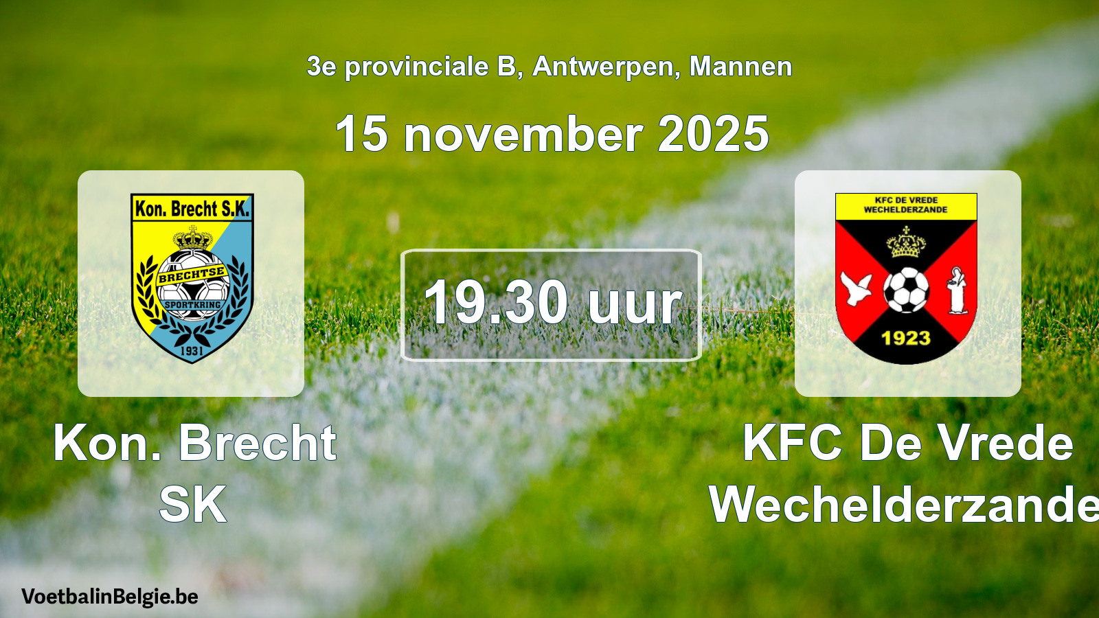 Geplande wedstrijd mannenvoetbal: Kon. Brecht SK - KFC De Vrede Wechelderzande (15 november 2025)