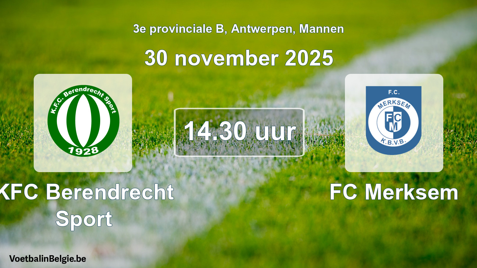 Geplande wedstrijd mannenvoetbal: KFC Berendrecht Sport - FC Merksem (30 november 2025)
