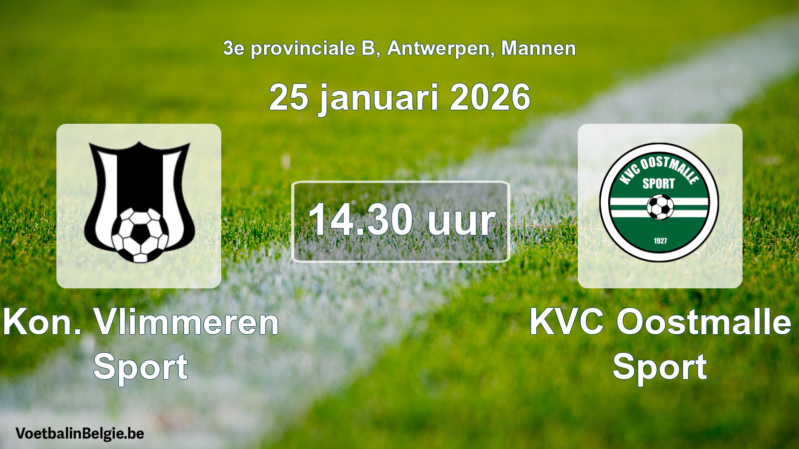 Geplantes Spiel männer-Fußball: Kon. Vlimmeren Sport - KVC Oostmalle Sport (25 Januar 2026)