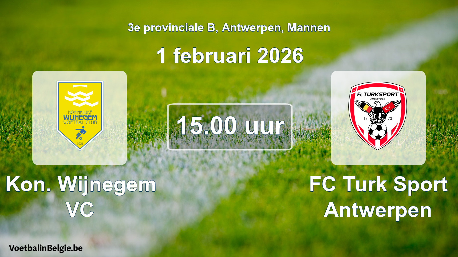 Geplande wedstrijd mannenvoetbal: Kon. Wijnegem VC - FC Turk Sport Antwerpen (1 februari 2026)