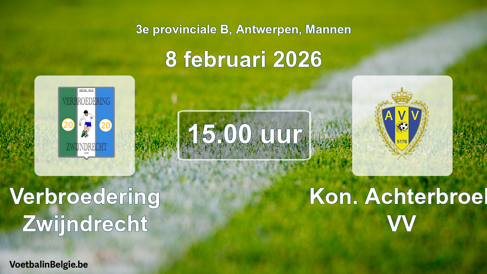 Scheduled match men football: Verbroedering Zwijndrecht - Kon. Achterbroek VV (8 February 2026)